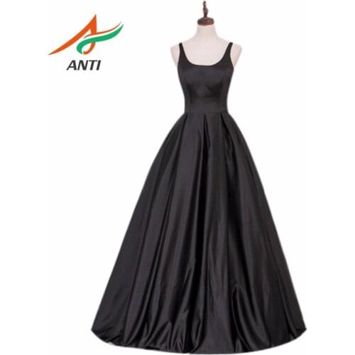 ANTI High-quality A-Line Evening Dress Long Satin Formal vestidos Black Fashion Evening Party Dresses Adjustable shoulder strap