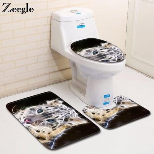 Zeegle Modern Toile Set Anti Slip Bathroom Doormat Shower Mat Absorbent Toilet Pedestal Rug Foot Mat Washable 3pcs Bath Mat Set
