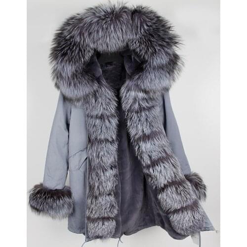 2020 New Real Fur Coat Winter Jacket Women Natural Real Fox Fur Collar Oversize Long Parkas Big Fur Outerwear