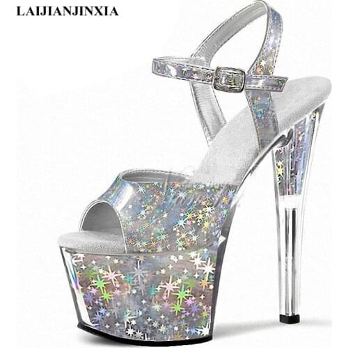 LAIJIANJINXIA New Sexy Women Shoes 17CM High Heel Platforms Pole Dance Sandals Performance Model Sandals Party Wedding Sandals