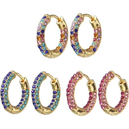 2020 New CZ Zircon Huggies Hoops Earrings for Women Simple Round Circle Rainbow Crystal Small Hoops Female Copper Jewelry 20mm