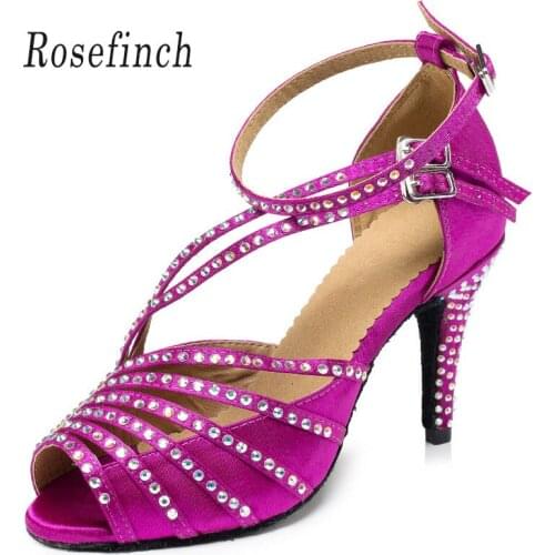 Rhinestone Latin Dance Shoes Women Satin Soft Sole Ballroom Shoes Samba Tango Dancing Shoe for Girl High Heel 6/7.5/8.5cm A216