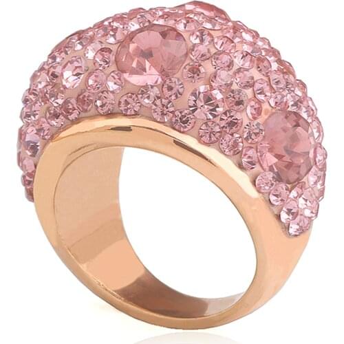 Rose Gold-Color Stainless Steel Women Ring Gift Accessories Romantic Austrian Pink Crystal Engagement Rings for Women Jewelry
