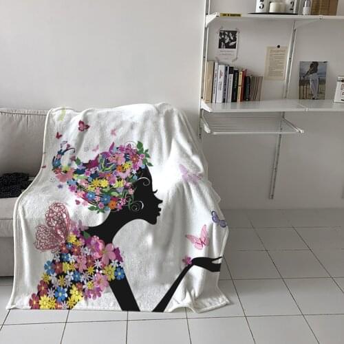 Woman Butterfly Flowers Sofa Throw Blanket Children Warm Bedding Bedspread Family Travel Airplane Soft Flannel Blanket
