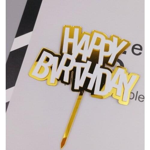 Gold Acrylic Happy Birthday Cake Topper Black Double Layer Cupcake Topper for Kids Birthday Party Cake Decorations Baby Shower