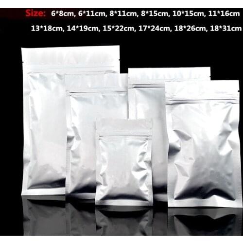 100pcs/lot- 12 sizes options Aluminum Foil Flat Bottom Bag Zip Lock Seal Bags for Food Sample Tea Candy Party Gift Packaging