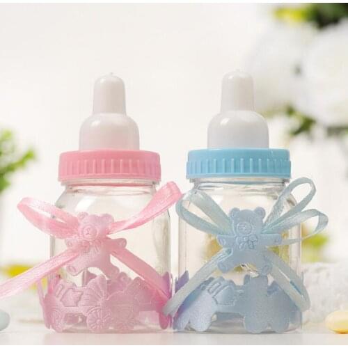 12pcs Baby Shower Candy Box Bear Bottle Pink Girl Blue Boy Birthday Party Favours Gift Wedding Party Decoration Babyshow