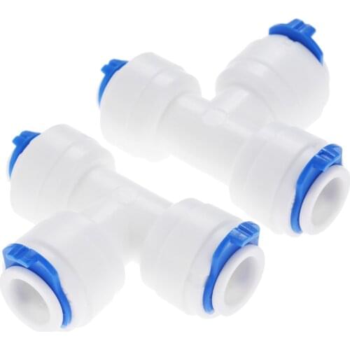 2Pcs Reverse Osmosis Quick Coupling 1/4 3/8 Hose Connection T Connector 2 Way Equal Elbow RO Water Plastic Pipe Fitting