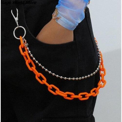 Candy Color 2 Layer Rock Punk Hook Hip-hop Pants Chain Waist Belt Acrylic Metal Silver Chain Belts For Women Trouser Accessories