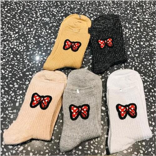 2017 hot selling Korean Style Fashion Glitter Socks Women Winter Bow tie bright silver onion socks long and short