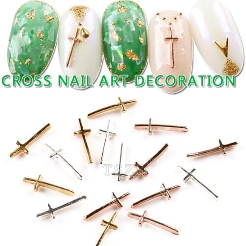 25pcs/lot Nail Tips Glitter Gold Silver Rose Gold Long Cross Pattern With Radian Nails Art Decoration