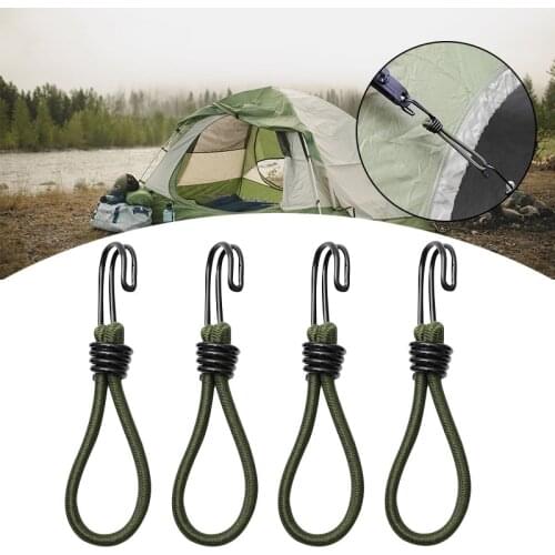 4PCS Tent Nail Strap Outdoor Elastic Tent Bungee Rope Camping Canopy Luggage Buckle Outdoor Ground Nail Strap Practical Tools