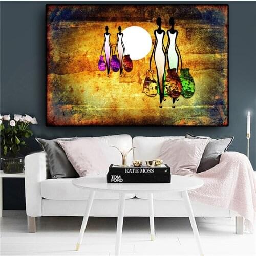 Abstract Sunset African Woman Figure Oil Painting on Canvas Posters and Prints Cuadros Art on the Wall Picture for Living Room