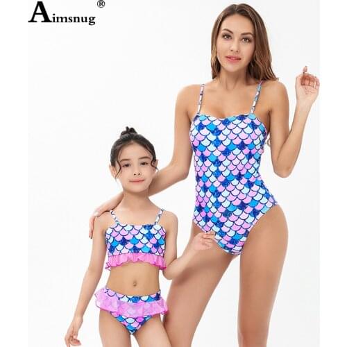 Aimsnug 2021 Matching Family Mother Girl Sexy Fashion 3D Print One-piece Swimsuit Parent-child outfit Women Onesie Beachwear