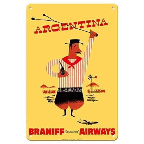 Argentina - Argentinian Gaucho (Cowboy) with el Mate Calabash Gourd, Boleadoras - Metal Tin Sign