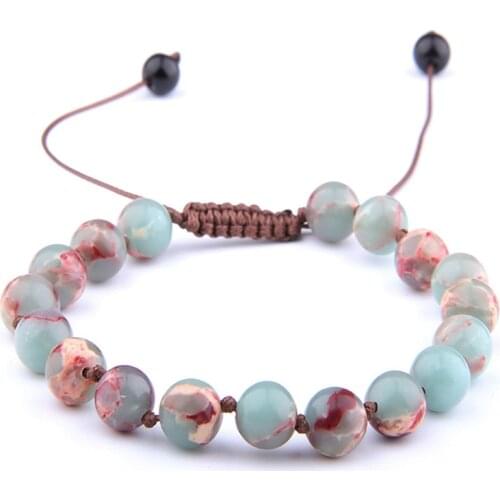 Natural Shoushan Stone Polished Beads Lace-up Bracelet Red Veins Fashion Stretch Alloy Charm Bohemia Women Men Bracelet Jewelry