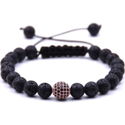 Black Natural Stone Crystal Metal Beads Bracelet Rhinestone Ball Mens Friendship Ladies For 2018