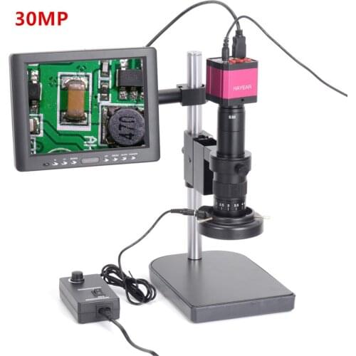 30MP 1080P 60FPS HDMI USB Digital Industrial Video Microscope Camera 180X C-MOUNT Lens 8" LCD Screen For Phone PCB Soldering