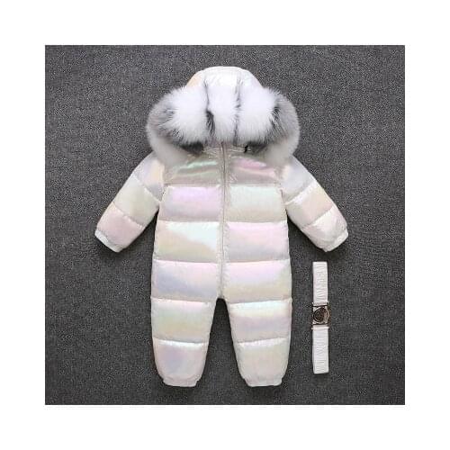 Baby down ski suit with heavy down for winter newborn baby boys and girls out for holding Childrens onesie suit -30 degree