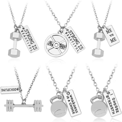 Bodybuilding Fitness Gym dumbbell necklace Sport Kettlebell Barbell Dumbbell Pendant Charm Chain Necklaces For Men Gifts Jewelry