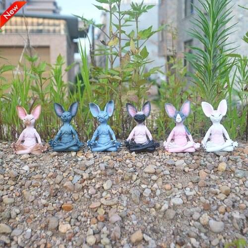 Home Decor Sphynx Cat Meditate Collectible Figurines Miniature Buddha Cat Figurine Animal Model Doll Toys Hairless Cat Figurine