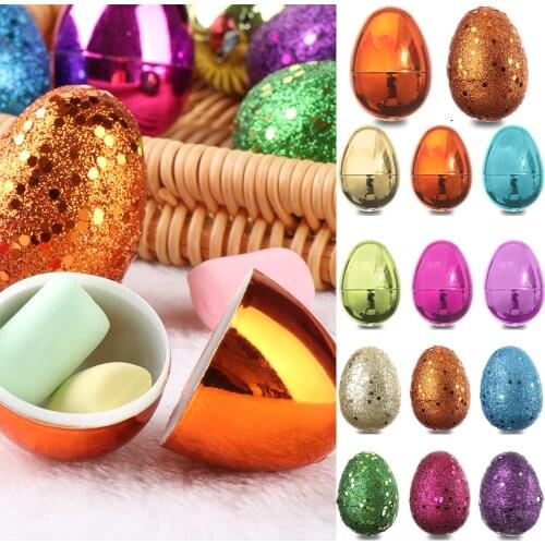 Happy Easter Egg Electroplate Flash Powder Addding Treats Hollow Plastic Easter Egg Toy Decor for Kids Friends Wedding Birthday