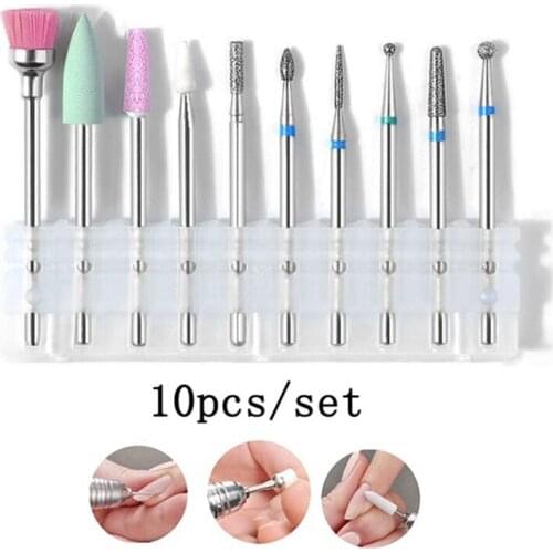 10pcs Ceramic Milling Cutter For Manicure Nail Drill Bit Carbide Burr Diamond Milling Cutter For Nail Pedicure Tools Nail Tool