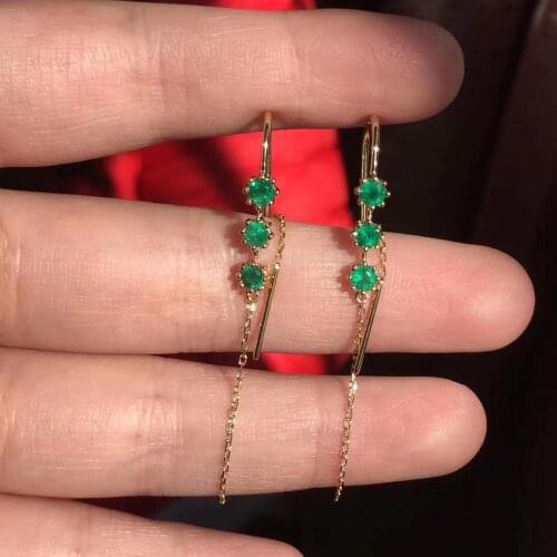 Exquisite elegant green emerald gemstone pendant of dangling earrings women silver jewelry birthday anniversary gift gold color