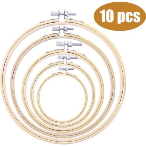 KAOBUY 10 Pcs Embroidery Hoops,Bamboo Circle Cross Stitch Hoop Ring Bulk Wholesale For Embroidery And Cross Stitch(5 Size)