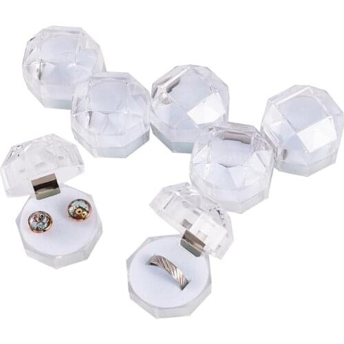 Pandahall 20pcs Transparent Plastic Ring Boxes White Jewelry Box 3.8x3.8x3.8cm