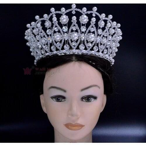Pearl Pageant Crown 4 Inches Adjustable High Grade Tiara Australian crystal Hand Made accessories adjustable Hairwear Mo264