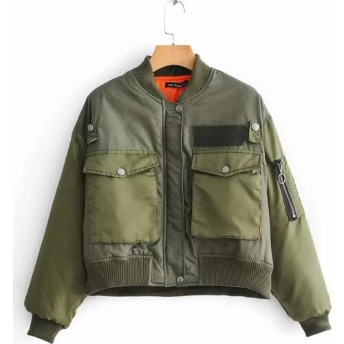 Army Green Jacket Short Cotton Jacket Winter Bomber Jacket Women Coat Zipper Short Jackets Long Sleeve Motorcycle Coat 2021