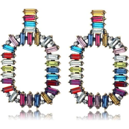 Street Shot Hot Selling Earrings High Grade Colorful Earrings Antique Rectangular Exaggerated Large Dangle Earrings