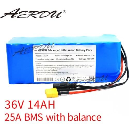 AERDU 36V 10S4P 14Ah 42V 18650GA high-capacity power lithium battery pack for ebike electric car bicycle scooter belt 25A BMS