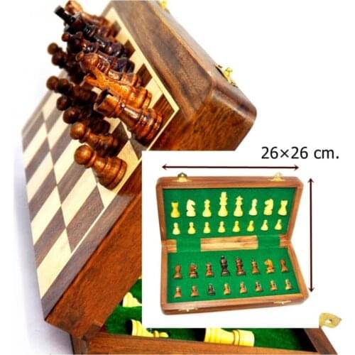 Magnetic Wooden Chess Set 26 × 26 Cm Elegant International Chess Game For Storage Portable Travel Board Toy Puzzle Game Party