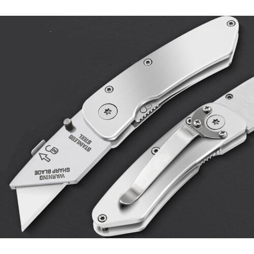 Mini Stainless Steel Utility Knife Foldable Cutter Hand Cutting Tools Sharp Head with Blades for Woodworking Outdoor Camping Use