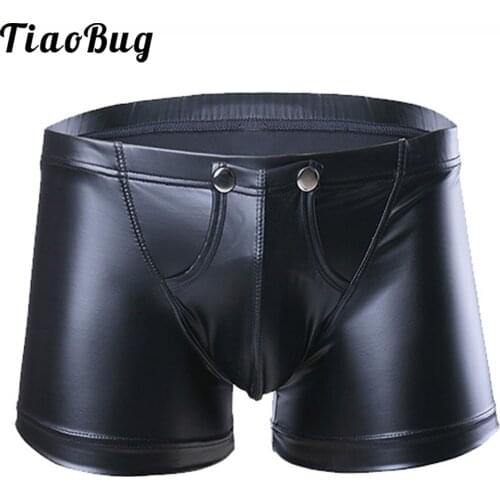 Mens Latex Booty Shorts Underwear Sexy Wetlook Boxer Shorts Sissy Gay Club Pole Dance Costume