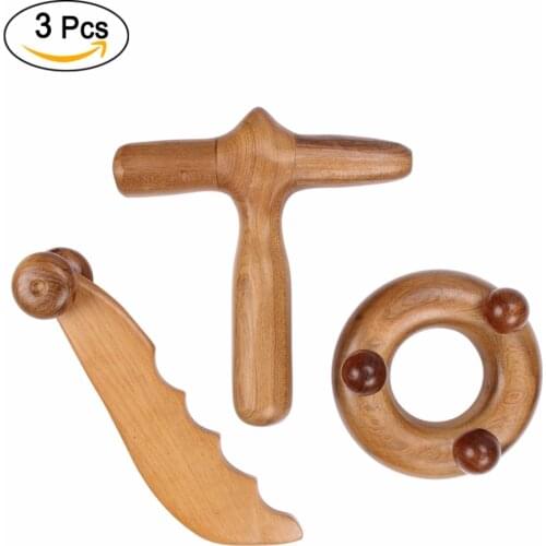 Set of 3 Pcs Reflexology Tool Traditional Thai Massage Hand Foot Abdomen Body Acupoint Massager Natural Fragrant Wood