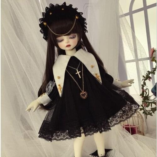New BJD Doll Clothes Dress for 1/3 1/4 1/6 Black Retro skirt hat Necklace doll accessories