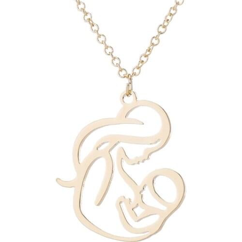 12PC Wholesale Gold Hollow Mom Mother Mommy Mum Breastfeeding Holding Baby Pendant Necklace Family For Mothers Day Gift Chain