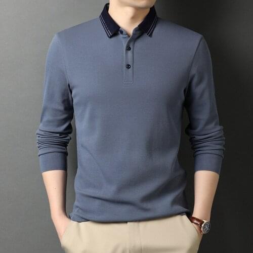 100% Cotton Black Collar Polo Shirt Men Breathable High Quality Polos Homme Long Sleeve Mens Clothing Designer Poloshirt Male