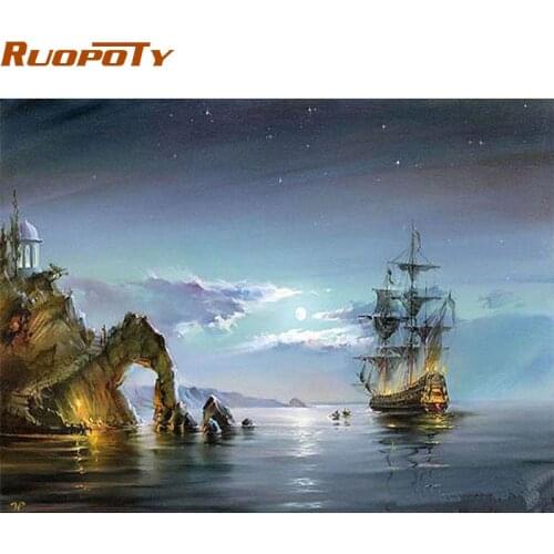RUOPOTY Frame Abstract Seascape DIY Painting By Numbers Kits Coloring By Numbers Hand painted For Home Wall Art Picture 40x50cm