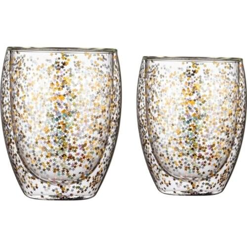 Double Wall Glass Cup,Fancy Star Insulated Glass Coffee Mug,Milk Cup,Tea Cups,Espresso Cup, Best Christmas for Women,Kid