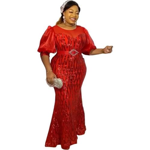 Mesh Party Dress Women African Clothes Mermaid Pearl Dress Sparkly Elegant African Dresses Women Long Fishtail Dress 5XL