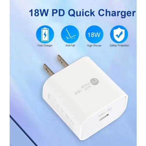 18W Fast USB Charger Support Quick Charge USB Type-C PD Charger Mini Portable with US EU Plug for iPhone 12 Smartphone