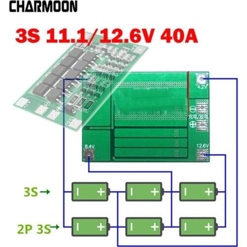 3S 40A BMS 11.1V 12.6V 18650 lithium battery protection Board with Enhance/balanced Version for drill 40A current diy kit