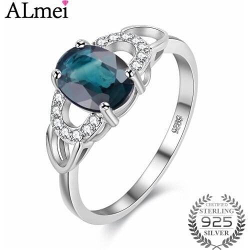 Almei Women 1ct Sapphire Birthstone Stackable Engagement Rings Genuine 925 Sterling Silver Fine Jewelry Costume with Box CJ040