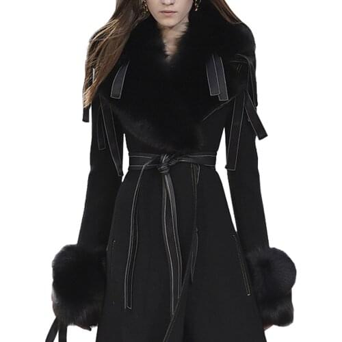 Wool Side Double Coat Female Fox Fur Collar Long Coats 2020 Winter Jacket Women korean woolen coats casaco feminino MY s