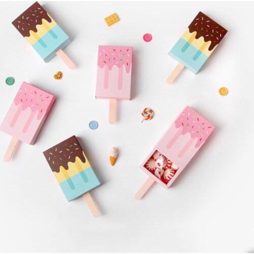 10PCS Ice Cream Shape Wedding Gifts For Guests Box Candy Cookies Treat Box Ice Cream Baby Shower Birthday Party Drawer Gift Bags