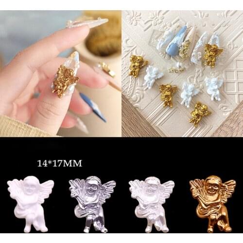 10Pcs Angel Nail Charms Sliver,Gold,White 3D Angel Wing Baroque Relief Style Nail Art Angel Baby DIY Jewelry Accessories H